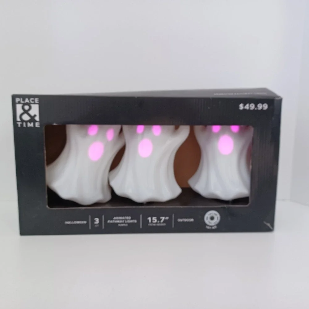 Halloween Musical Ghosts Light String 3 CT Singing Pathway Lights Purple NEW